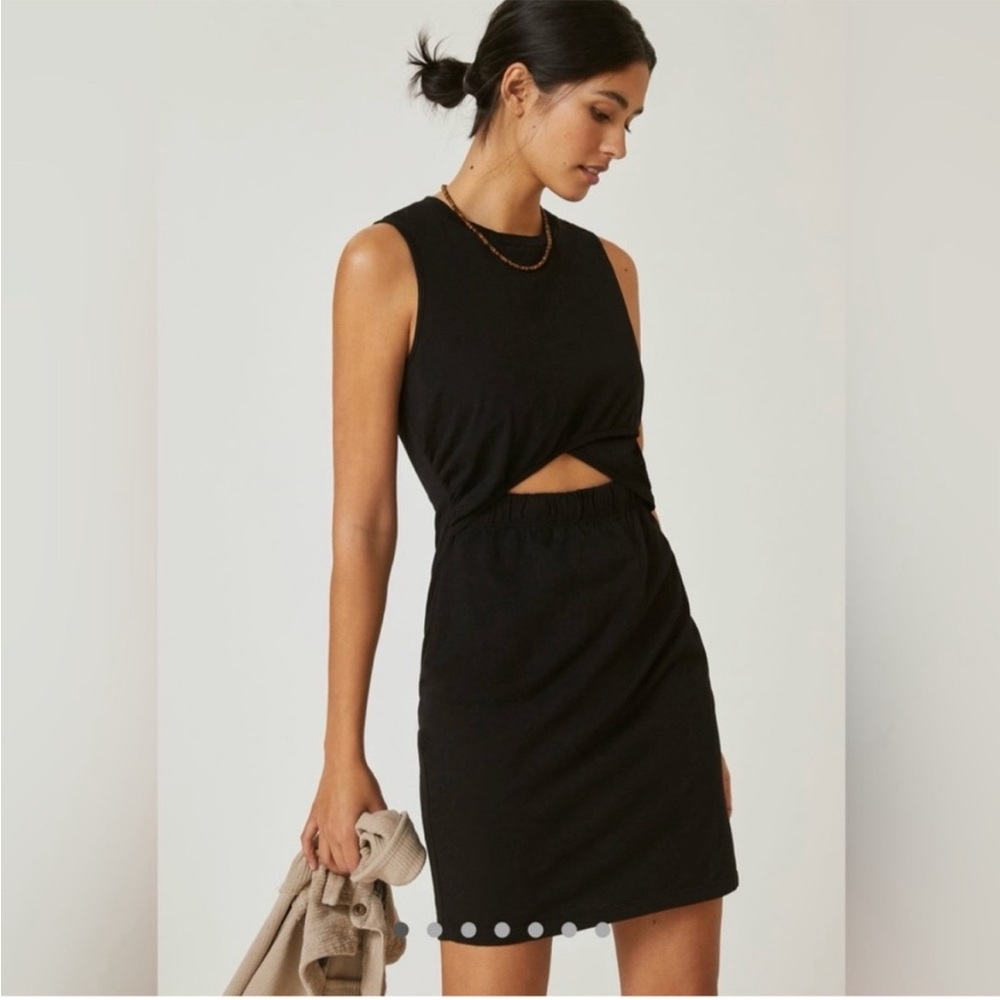 Anthropologie T.La Twisted Cutout Sleeveless Black Cotton Knit Dress Size Small